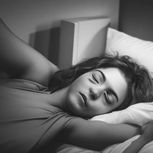 

This image shows a person lying in bed, with a peaceful expression on their face. The image illustrates the benefits of a good night's sleep and how to achieve it. The person appears to be relaxed and content, suggesting that they have had