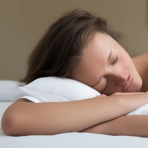 

This image shows a person lying in bed in a comfortable position, with their eyes closed and hands resting on their stomach. They appear to be in a relaxed state, suggesting that they are using relaxation techniques to improve their sleep.