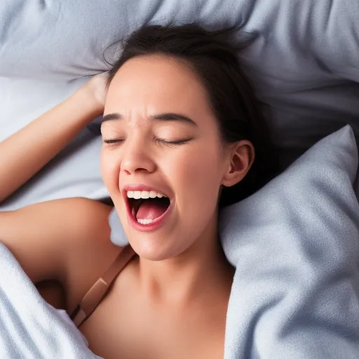 

A person lying in bed, happily chewing a piece of gum.