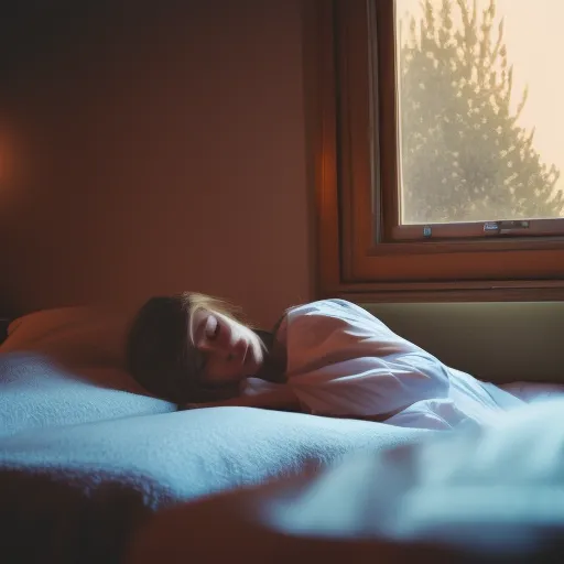 

A woman lying in bed, peacefully sleeping, with a full moon shining through the window.