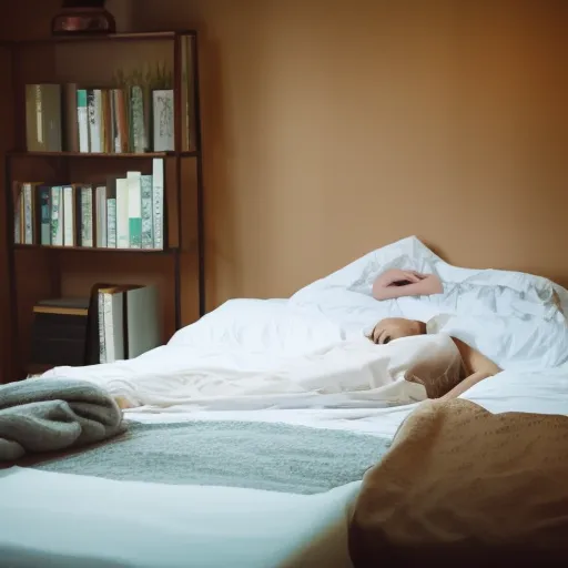 

A woman sleeping peacefully in her bed, surrounded by a calming environment.