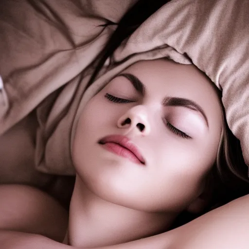 

A woman lying in bed with her eyes closed, looking peaceful and relaxed.